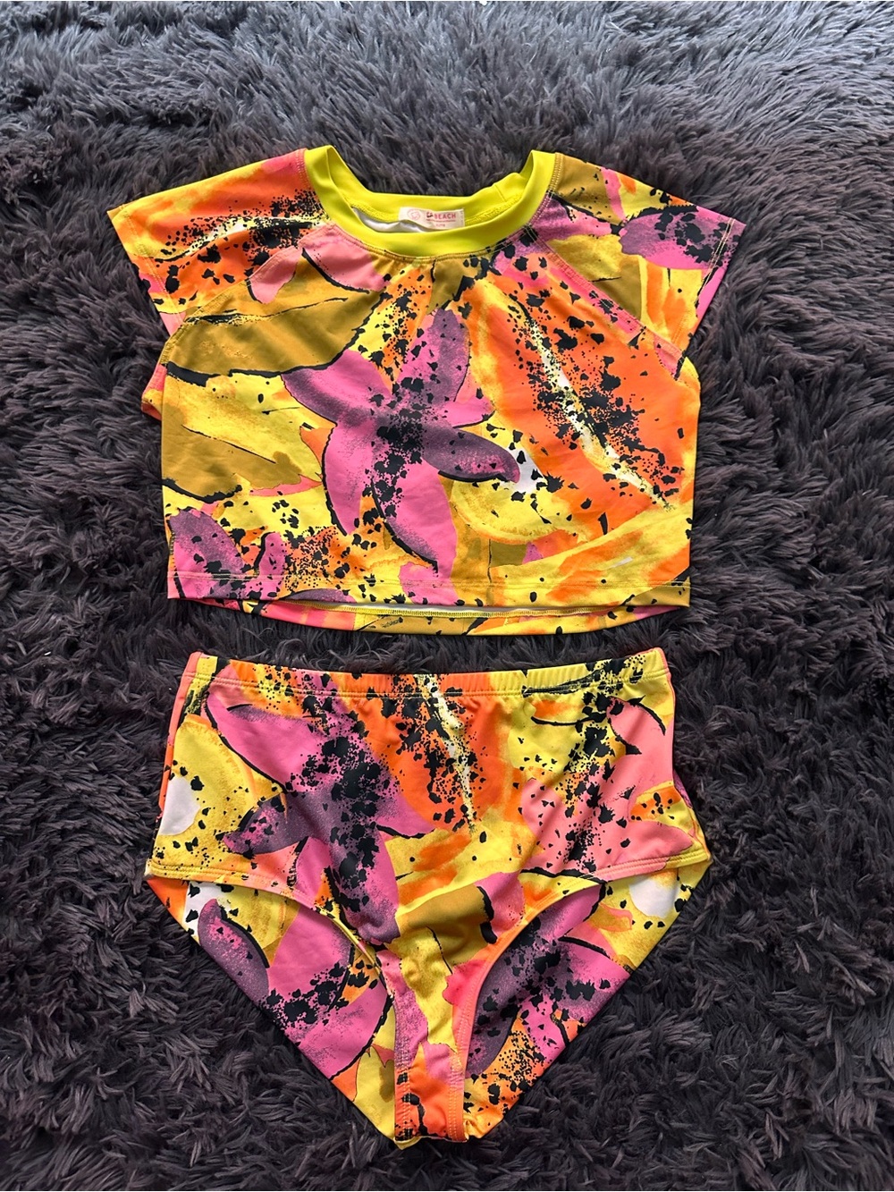 New Free People Sonny Bikini Top XL High Waisted Bottoms Large Tropical Fruit